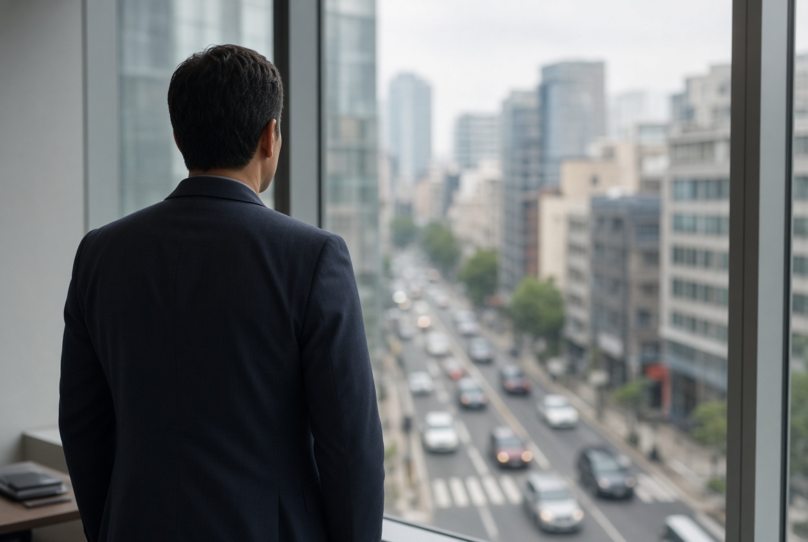 Business professional overlooking the city
